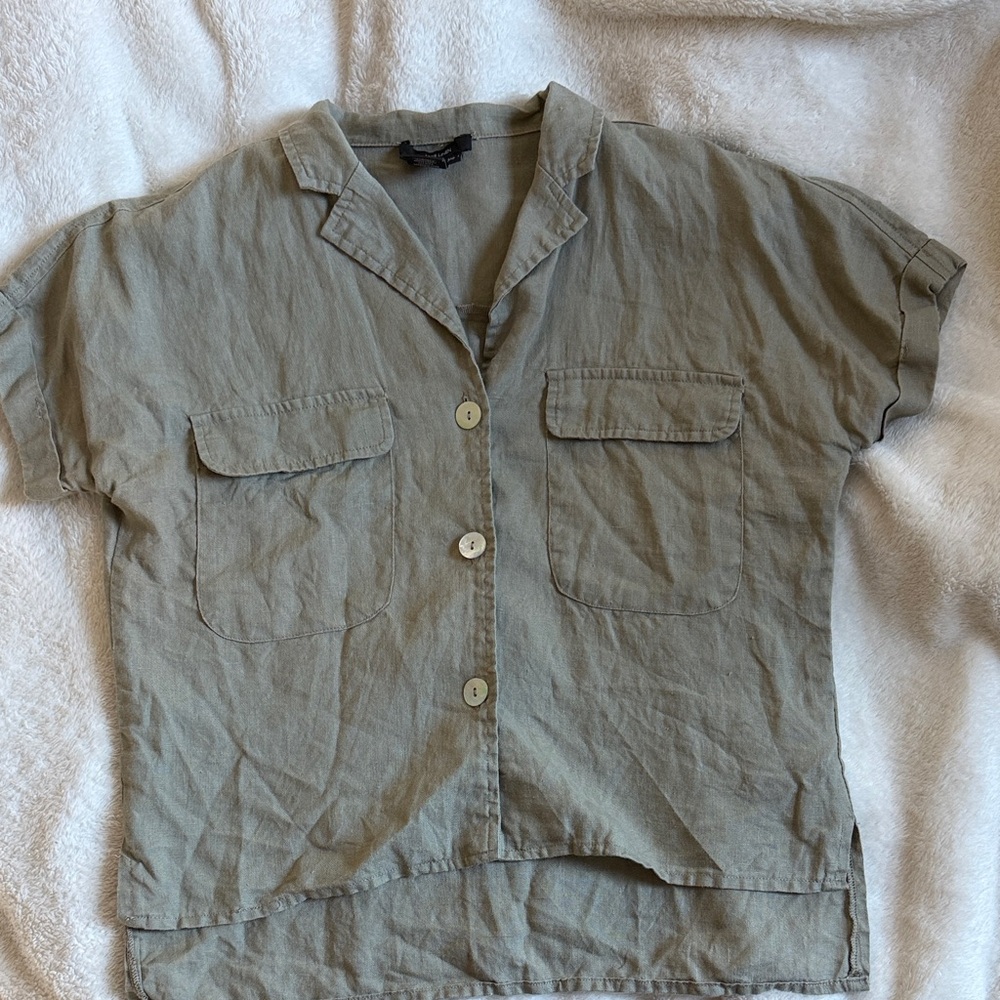 Tahari Olive Green Button-Up Top